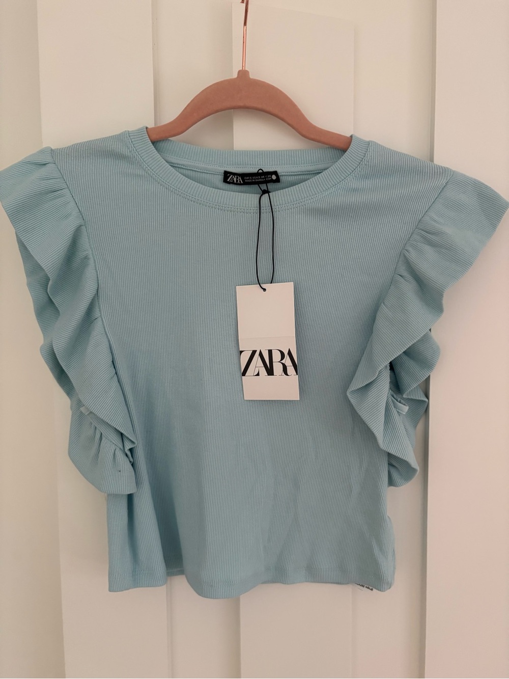 ZARA Pale Blue Ruffle Sleeve Tee